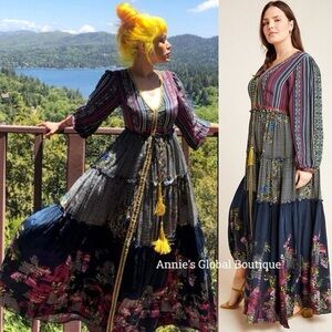 HTF beauty!! Anthropologie Bhanuni Jyoti Tatiana Tiered Maxi Dress NWOT